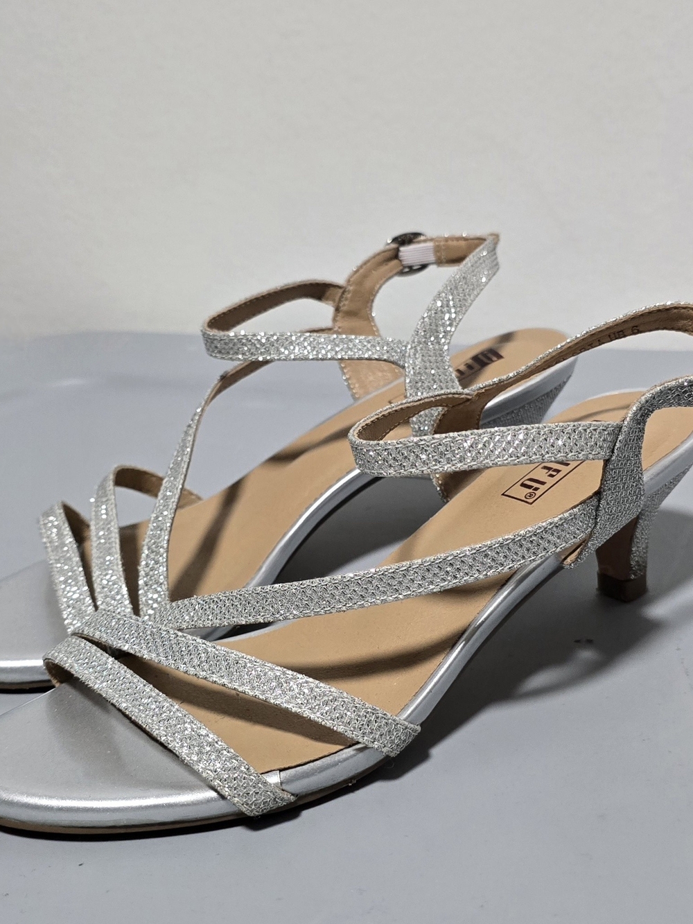 Silver Glitter Strappy Women's Sandals - Picture 2 of 6